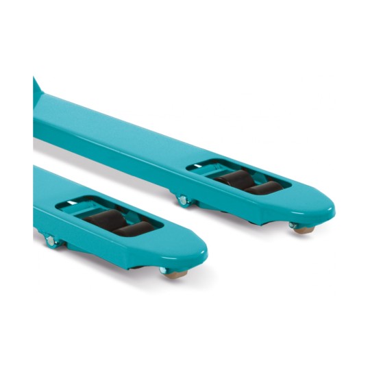 Hand pallet truck Ameise HPT A25 - Tandem fork rollers and infeed rollers at the fork tips