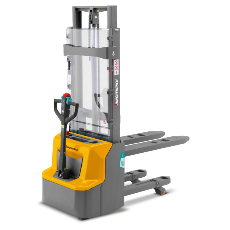 Electric stacker truck Jungheinrich AMC 12z Li-ion (capacity 1200 kg) with two stage mast with initial lift