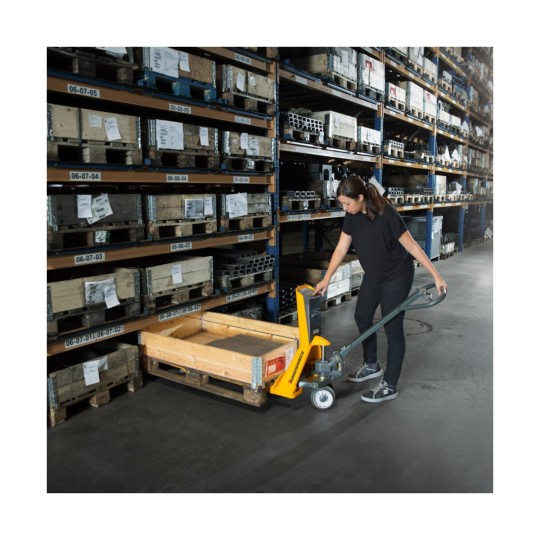 Hand pallet truck with integrated professional weighing scale Jungheinrich AM 22 - Example of use