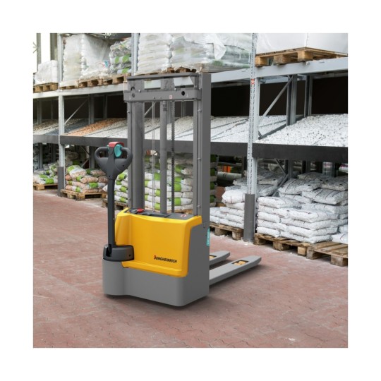 Electric stacker truck Jungheinrich EJC M10 (capacity 1000 kg) with a two-stage telescopic mast and Li-ion battery